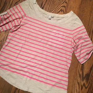 Tan & pink stripped tee! Size LARGE